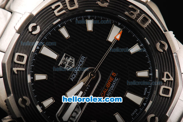 Tag Heuer Aquaracer Automatic Movement Steel Case with Black Dial and White Stick Marker-SS Strap - Click Image to Close